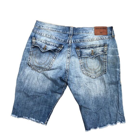 RARE True Religion Jeans Shorts Size 38 RICKY FLAP T Blue - Picture 2 of 9
